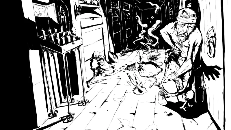 Quint staggers down a corridor, pursued by a megaplasm